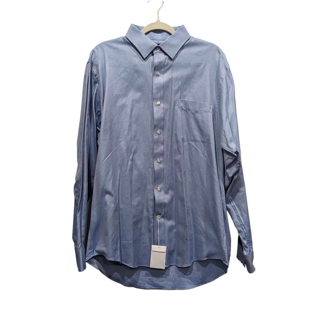 NWOT Lands' End Men's 100% Cotton Blue Long Sleeve Button Down Shirt, 16x35